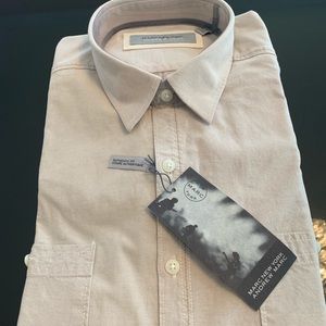 Tan men’s Andrew Marc button down shirt